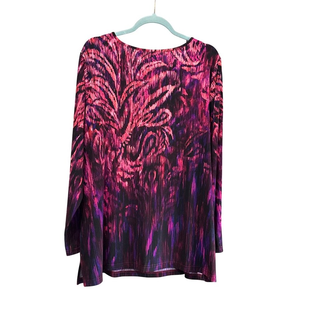 Bob Mackie Wearable Art Womens Long Sleeve Top 2X Multicolor Pink & Purple Tunic - Picture 3 of 6